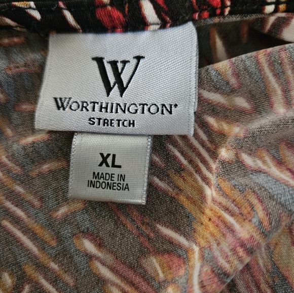 Worthington Stretch Short Sleeve Top With Beading, Red & Bronze Colors, XL - Picture 4 of 4